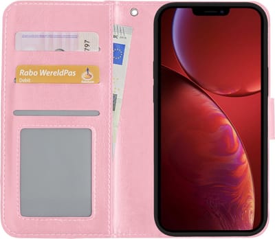 Hoesje - Met Pasjeshouder - Geschikt voor Apple iPhone 13 Mini - Luxe Bookcase Portemonee - Flip Case - Kunstleer Book Case - Flipcase - Book Cover - Walletcase - Portemonneehoes - Lichtroze