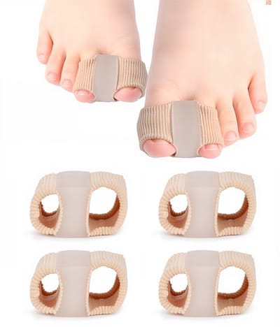 LISM-4-delige geavanceerde elastische teenspreiderset, bestaande uit een teenspreider Geschikt voor mannen en vrouwen, overlappende siliconen teenkussentjes, een dubbele ring Geschikt voor hallux valgus en een hamerteenrichter.