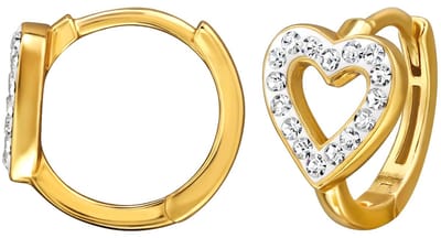 Joy|S - Zilveren hartje oorringen - 12 mm / 8 mm - kristal - klap scharnier sluiting - sterling zilver 925 - goldplated - oorbellen met een hartje- t98