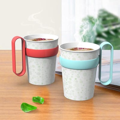 Dailygoods - 10 stuks bekerhouder met handvat papieren bekerhouder warmte-isolatie houder voor thuiskantoor bureau waterbeker (willekeurige kleur)