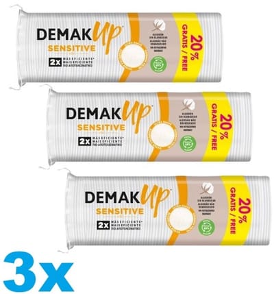 Demak’Up Sensitive Wattenschijfjes – 3 x 72 Stuks – Make-up Remover Pads – Voor Gevoelige Huid