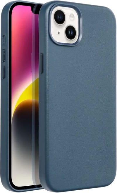 Casify Leren Hoesje geschikt voor MagSafe iPhone 15 Plus Hoesje - Donkerblauw