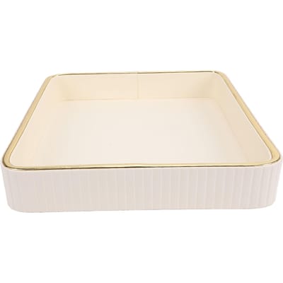 Plateau de Vanité pour Parfum Cuir Imperméable Organisateur de Table de Chevet pour Comptoir Maquillage Bijoux Blanc Crème white