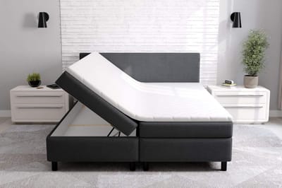 boxspring promo- 120x200cm- zwart stof- met opbergruimte- met matras en topper- zetelsenbedden