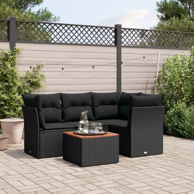 vidaXL - 5-delige - Loungeset - met - kussens - poly - rattan - zwart