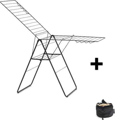 Brabantia HangOn Droogrek 25m - Inklapbaar Wasrek - met Wasknijpertasje - Matt Black