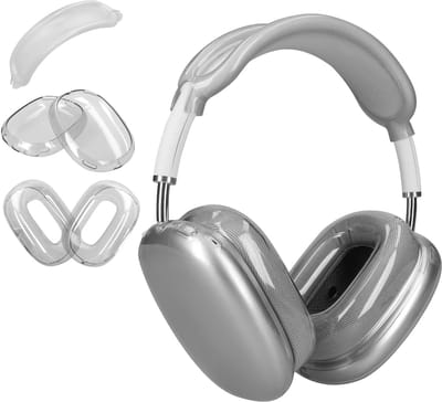 kwmobile 3-in-1 Hoofdtelefoonhoes voor Apple AirPods Max / AirPods Max 2 Hoesje - 360° TPU-hoes voor hoofdtelefoon - transparant / zwart