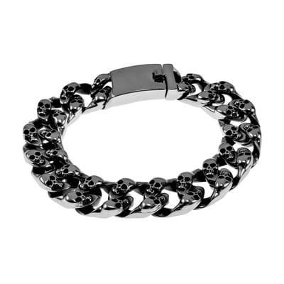 20cm x 15mm Armband Heren - Gepolist RVS 316L - Cubaanse Schakelarmband met Schedelhoofden