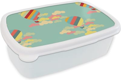 Broodtrommel Wit - Lunchbox - Brooddoos - Luchtballon - Patronen - Baby - 18x12x6 cm - Volwassenen