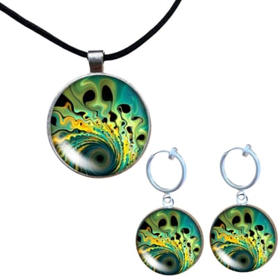 Set ketting Pauw klem oorbellen verstelbaar groen - Charme Bijoux