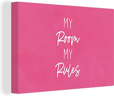 Canvas Schilderij Kinderen - Quotes - Tiener - My room my rules - 30x20 cm - Wanddecoratie