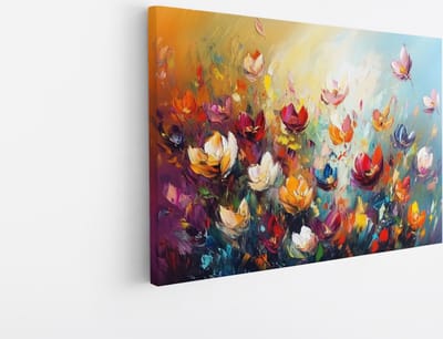 Saammp Canvas Schilderij - Kleurrijke Bloemen Kunstwerk - Natuur - Abstract - 45x30 - Foto op canvas - Wanddecoratie - Muurdecoratie Woonkamer - Woonkamer Decoratie