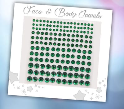 Face & Body Jewels (165 Diamantjes Donkergroen) [Dots Strass Steentjes met Zelfklevend Plaklaag - Sticker Diamantjes voor Lichaam en Gezicht - Festival Tattoo Set Outfit Glitter - Juwelen Rhinestones Rhine stones - Plak Diamantjes]