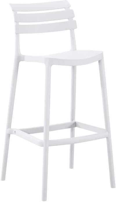 CLP Barkruk Rafan met rugleuning - tuinbarstoel - weerbestendig en UV-bestendig -outdoor - belastbaar tot 150 kg - Kunststof - wit