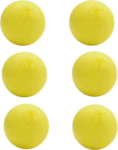 Set van 6 Officiële Lacrosse Ballen Geel voor Competitie en Training