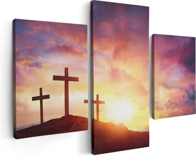 Artaza Canvas Schilderij Drieluik Kruisiging van Jezus Christus - Drie Kruisen - 90x60 - Foto Op Canvas - Canvas Print