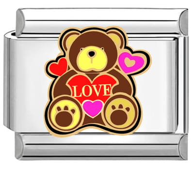 Quiges - Schakel - Bedel - 9mm - charms - Kleurrijk - Teddybeer - met - liefde - Geschikt voor - armband - Schakelarmband - italy bedels armband