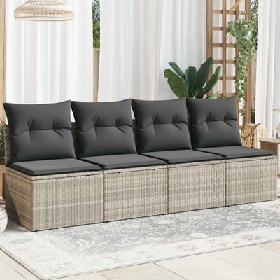 vidaXL - Tuinbank - 4-zits - met - kussens - poly - rattan - lichtgrijs