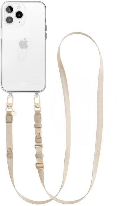 xoxo Wildhearts siliconen hoesje - Geschikt voor iPhone 12 Pro Max hoesje - Lanyard Strap (Beige) - Transparant telefoonhoesje - Hoesje met koord - stevig telefoonkoord - lang koord - Beige