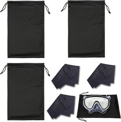 Set van 6 Zachte Skibril- en Zonnebrilzakjes met Trekkoord en Microvezel Brillendoek