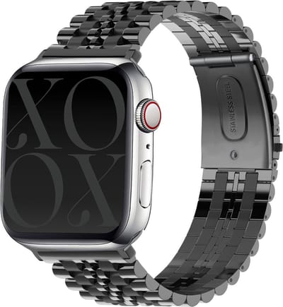 xoxo Wildhearts stalen bandje - Geschikt voor Apple Watch - Series 1/2/3/4/5/6/7/8/9/10/SE - Maat: 38 mm / 40 mm / 41 mm / 42 mm - Hoogwaardig RVS Staal - Horlogeband - incl. horloge inkorter - Zwart