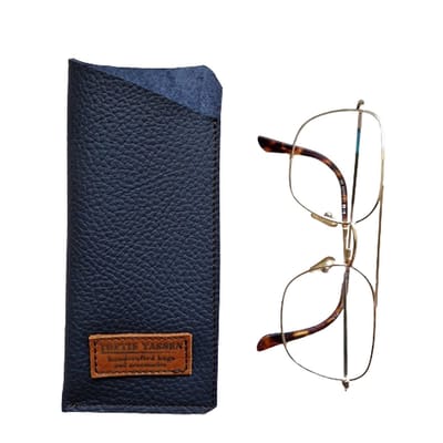 Handgemaakte Leren Brillenkoker Blauw - maat S - 8bx17 - Brillenetui - Brillentas - Leder - Leesbril