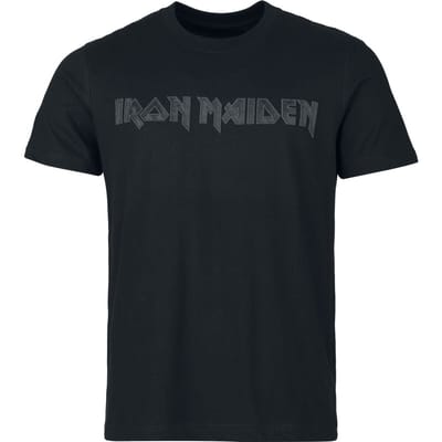 Iron Maiden T-shirt - Black On Black Logo Stacked - S tot 5XL - voor Mannen - zwart