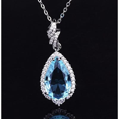 Collier à breloques de luxe en argent 925 pour femmes, pendentif en forme de goutte d'eau, chaîne en Zircon aigue-marine, vente en gros bleu