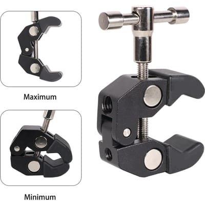2 pièces Bras Magique en Alliage d'Aluminium Pince Crabe Grande Pince Pince avec Trou de Vis 1/4 3/8 pour Appareil Photo Reflex Numérique