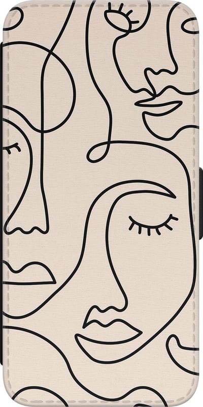 Leuke Telefoonhoesjes - Hoesje geschikt voor Samsung Galaxy S23 bookcase leer - Abstract faces - Abstract faces - Wallet Case met pasjeshouder - Print / Illustratie - Beige