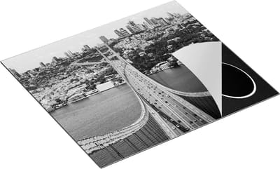 Chefcare Inductie Beschermer Istanbul Bosporus Brug vanaf Boven - Zwart Wit - 60x50 cm - Afdekplaat Inductie - Kookplaat Beschermer - Inductie Mat