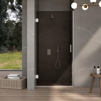 FugaFlow Eccelente Vetro Douchedeur - 60x200cm - scharnieren - deurgreep - vlak - rookglas - Mat wit