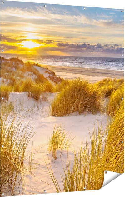 Gards Tuinposter Strand en Duinen tijdens Zonsondergang - 120x160 cm - Tuindoek - Tuindecoratie - Wanddecoratie buiten - Tuinschilderij