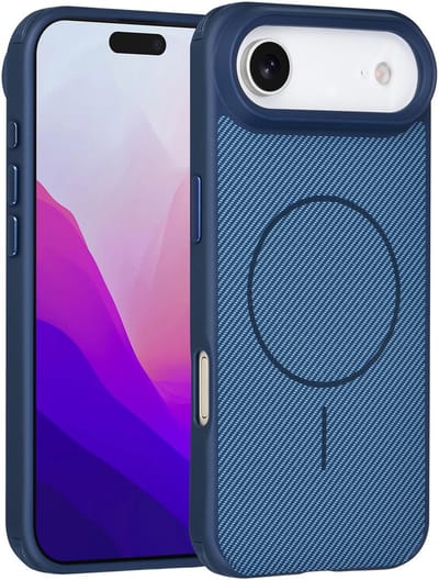TUNIQ Back cover voor iPhone 17 Air - MagSafe - Carbon Fiber - Antishock - Blauw
