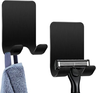 Scheerapparaathouder, douche (2 stuks), scheerhouder, zwart, roestvrij staal, zelfklevende haken, geschikt voor deur, muur, badkamer, kantoor, zonder boren