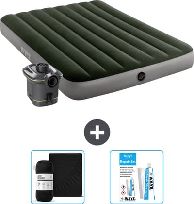 Intex Luchtbed - Twijfelaar - 137 x 191 x 25 cm - Groen - Inclusief pomp - Hoeslaken en Reparatieset