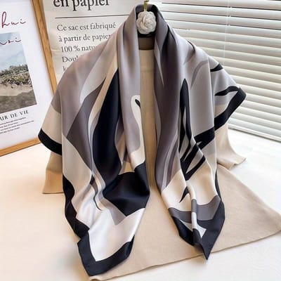 Dames Luxe Zijden Sjaal, Grote Zakdoek, Hoofddoek, Sjaal, Vierkante Sjaal, 90X90Cm black