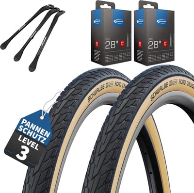 Fietsbanden 28 inch Stads- en Trekkingfietsen Bruin Zwart - Inclusief Binnenbanden en Bandenlichters