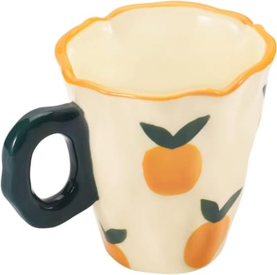 Handgeschilderde keramische koffiemok, unieke design mok voor thuis en op kantoor, vaatwasser- en magnetronbestendig, 10oz/300ml voor latte, thee en melk (fris oranje)