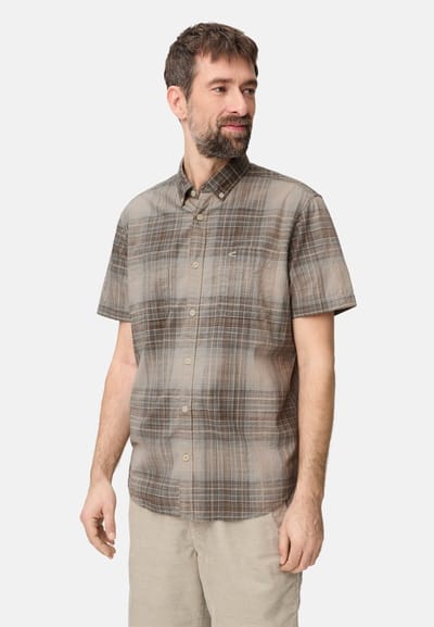 camel active Shirt met korte mouwen met borstzak - Maat menswear-L - Slibbruin