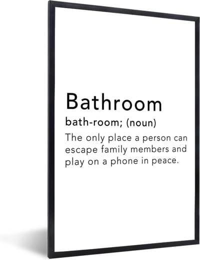 Fotolijst incl. Poster - Spreuken - Quotes - The only place a person can play on a phone in peace - Bathroom - Badkamer - 40x60 cm - Posterlijst