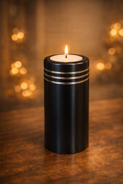 Mini urn zwart met waxinelichthouder
