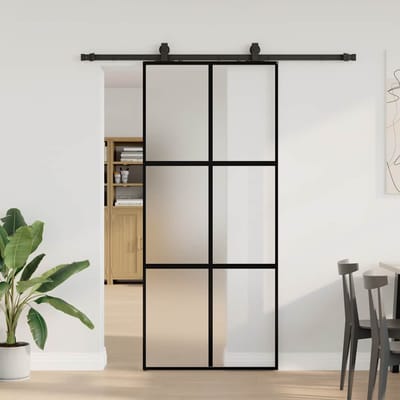 vidaXL - Schuifdeur - met - beslagset - 90x205 - cm - gehard - glas - zwart