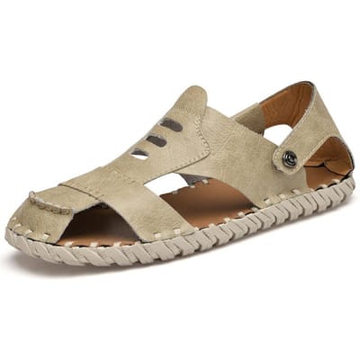 Leren Sandalen Heren Zomer Buiten Antislip Slijtvast Heren Werk Gesloten Teen Pantoffels Autorijden Dual-Use Buiten Strand Sandalen 46 beige