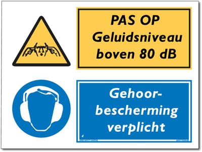 Geluidsniveau >80 dB bord - Gehoorbescherming verplicht - Forex - 30 x 40 cm