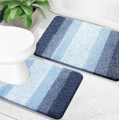 Badkamermattenset (2 stuks): zachte, absorberende microvezel badmat en U-vormige toiletbrilhoes; antislip; machinewasbaar en geschikt voor de droger; pluche badmat met lange pool (40*60 cm + 50*60 cm).