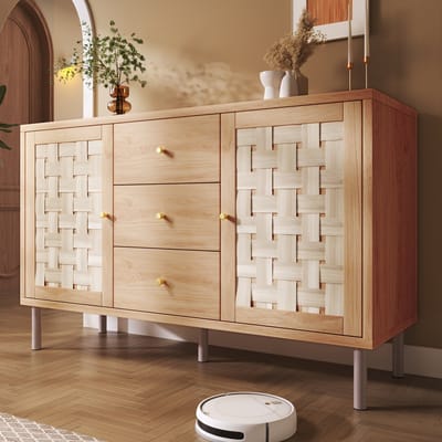 MODENUIT Dressoir - 2 Deuren, 3 Laden En Verstelbare Planken - Voor Woonkamer En Hal - Hout Eik - 120x40x75 Cm