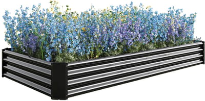 Metalen Moestuinbak - Verhoogde Plantenbak - Stalen Kweekbak - Zonder Bodem - Weerbestendig - Roestvrij - Veilige Randen - Tuin - 232x113,5x30cm - 1 Stuk - Antraciet