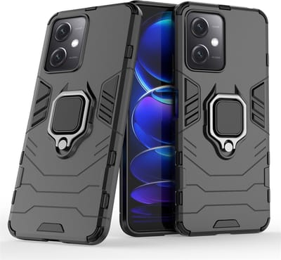 MobyDefend Hoesje - Geschikt voor Xiaomi Redmi Note 12 5G - Dubbelgelaagde Pantsercase Met Standaard - Zwart