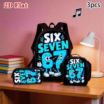3 stuks Cartoon Getal 67 Print Rugzak Set Lichtgewicht Grote Capaciteit Schooltas Reistas met Schoudertas Etui Cadeau